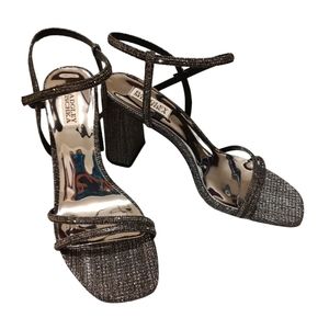 Badgley Mischka Rebekah Black Shimmer Block Heel Sandal NIB Sz.9.5